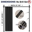 GONNRLY Room Divider Curtains, No Drill Privacy Curtain Set with Retractable Rod, Tool-Free Blackout Room Divider for Bedroom Black-100 W x 96" L(Pack of 2)