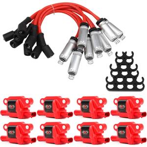 Set of 8 UF413 Square Ignition Coils with 8mm 748UU Spark Plug Wires, Compatible with Chevy Silverado 1500 GMC Pontiac G8 Grand Prix H3 Tahoe Yukon, Replacement for UF413 D510C 5C1554
