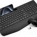 Wireless Keyboard and Mouse Combo - Full-Sized Ergonomic Keyboard with Wrist Rest, Phone Holder, Sleep Mode, Silent 2.4GHz Cordless Keyboard Mouse Combo for Computer, Laptop, PC, Mac, Windows -Trueque (1 Pack, Black)