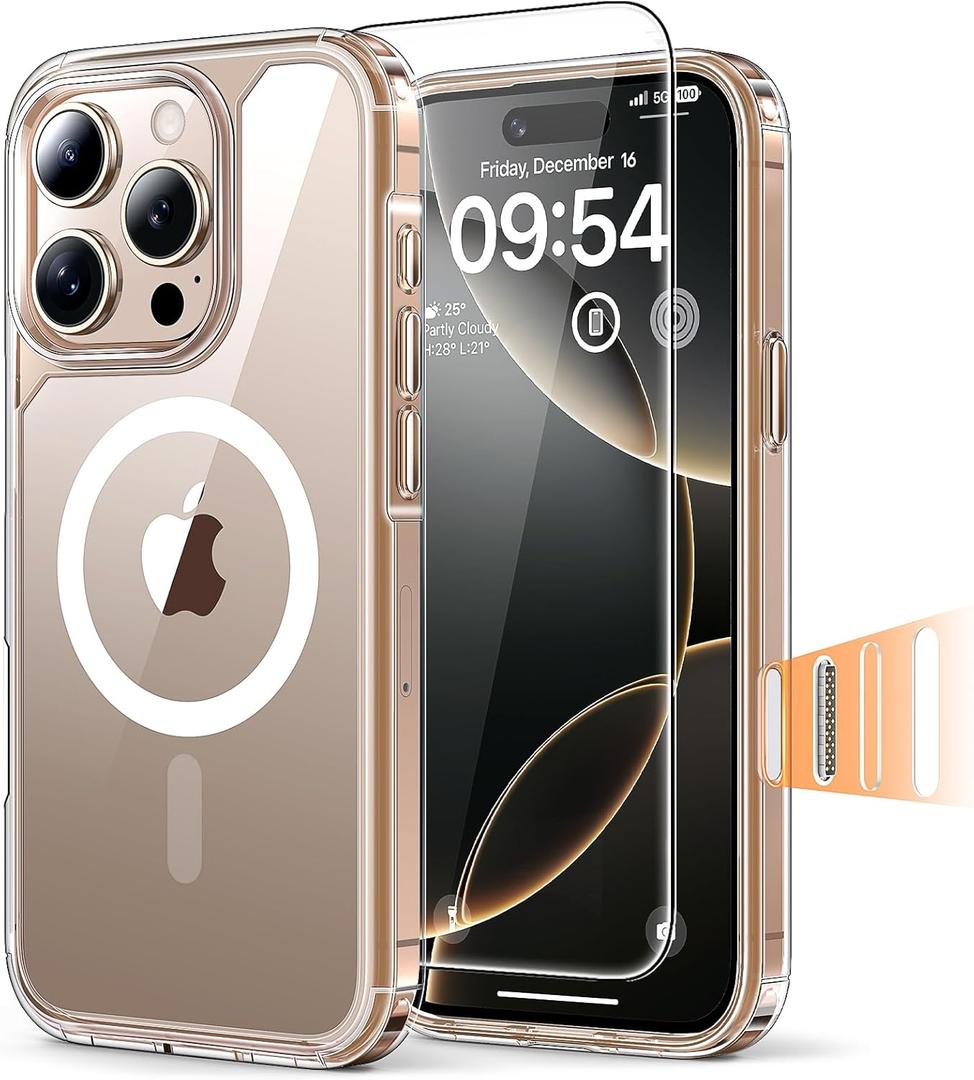 TAURI 3 in 1 for iPhone 16 Pro Case, Camera Control Compatible with MagSafe, with 2X Screen Protectors, Military-Grade Protection, Slim Magnetic Phone Case for 16 Pro 6.3", Clear
