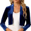 Allegra K Velvet Shrug for Women's Long Sleeve Open Front Cardigan Cocktail Party Cropped Bolero Jacket (Large)