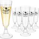 Domensi 24pcs 5 oz Plastic Graduation Champagne Flutes 2026 Congrats Grad Cups Disposable Shatterproof Cocktail Mimosa Glasses for Graduation Prom Party Favor(Black)