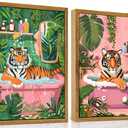 ARTZIO Framed Canvas Wall ArtWhimsical Tiger in Bathtub Jungle Bath Decor,Funny Animal Wall Art for Bathroom,Living Room & Home OfficeSet of 2 (1216) (2-PCS-3)