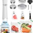 3-in-1 Vacuum Sealer for Food Compatible with Vacuum Bag, Mason Jar, Wine Bottle, Handheld Saver Compact Vacuum Sealer Machine with 14 Reusable Bags, 14 Mason Jar Lids, Wine Stopper
