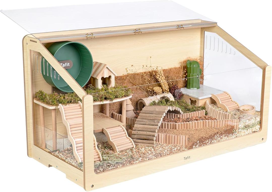 40-Inch Wooden Hamster Cage Openable Top with Easy View Acrylic Sheets - Enclosure for Syrian & Dwarf Hamsters, Hedgehogs, Gerbils, Mice, Rats, Guinea Pigs, Rabbits (41.3 X 19.7 X 21.7 inches)