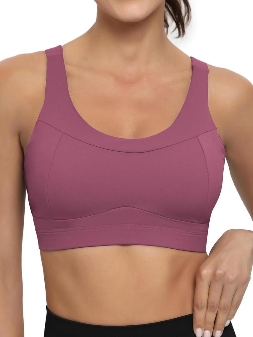 RUNNING GIRL High Impact Sports Bras for Women,Racerback Running Bra Workout Crop Tank Tops Longline Sports Bra Push up (Large, D-pink)