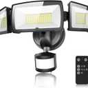 100W LED Security Lights, 11000LM Hardwired Flood Lights with Remote Control, Motion Sensor Outdoor Lights, 3 Adjustable Heads, IP66 Waterproof, Dusk to Dawn Outdoor Lighting for Yard Garage