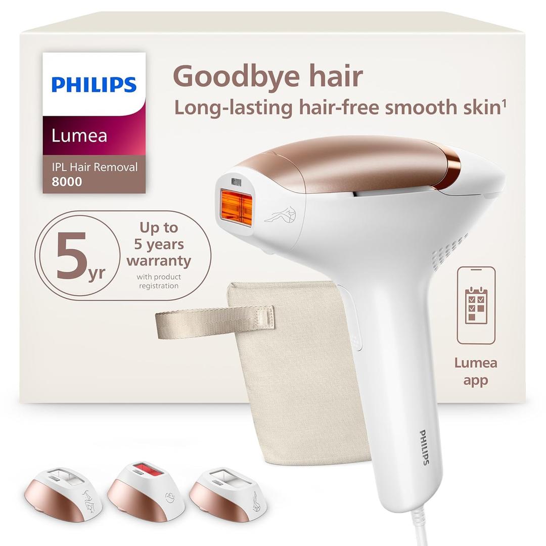 Philips Lumea 8000 Series IPL Hair Removal Device, Permanent Laser Hair Reduction for Women & Men, Easy and Comfortable Use at Home, SenseIQ, 3 Attachments for Body, Face, Intimate