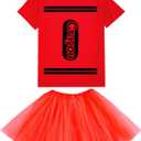 Coume Crayon T Shirt Halloween Costume Set for Women Crayon Halloween Group Team Costume Cool Tutu Skirt, Size M (Red)
