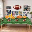 3Pcs Football Tablecloth Disposable, Football Party Decorations, Plastic Touchdown Table Cover, Green Football Field Table Cloth for Game Day Party Tailgate Decorations, 54 x 108 Inch