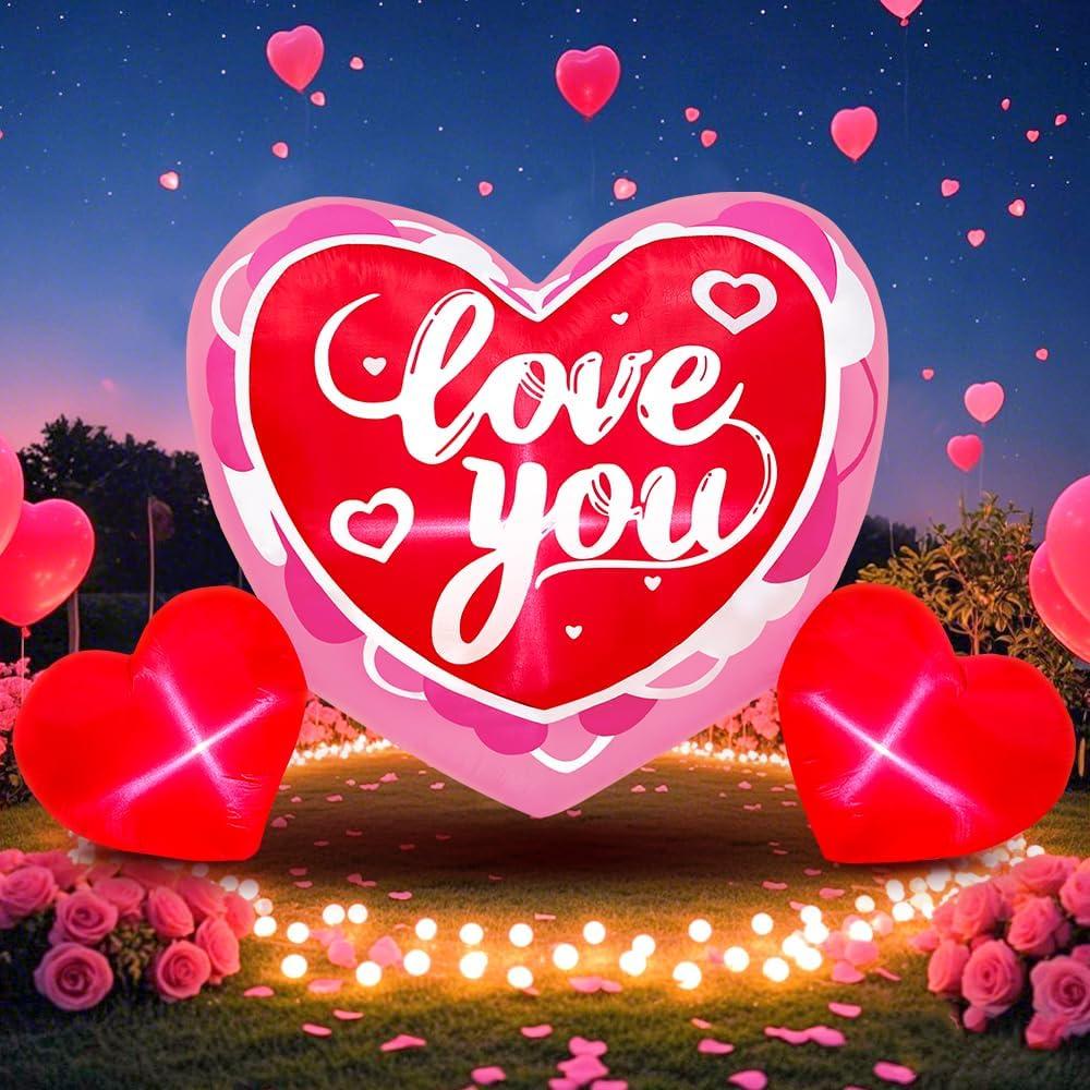 KOOY 6FT Long Mothers Day Inflatables Outdoor Decorations Heart Inflatable with Light for Valentine's Day Gift Engagement Wedding Anniversary Romantic Party Yard Dcor