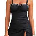 Yonique Womens Underwire Tankini Swimsuits with Skirt Two Piece Bathing Suits Tummy Control Swimwear , Extra Large, Black 
