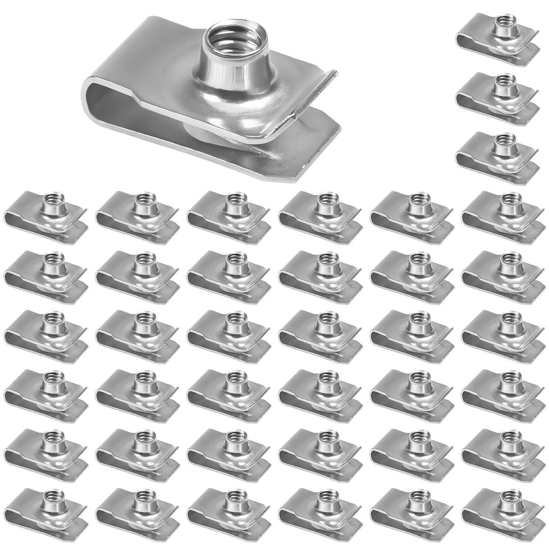 1/4"-20 U-Style Clip-On Nut, Stainless Steel Regular Extruded U-Nut, U-Type Fasteners, Pack of 40