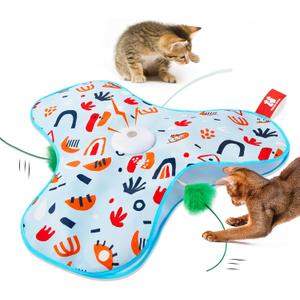 Potaroma Hide and Seek Interactive Cat Toys, Moving Concealed Wand Feather, Automatic Chargeable Indoor Kitten Exercise Kicker, Mouse Squeaky, Floral Cover