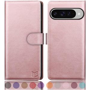 SUANPOT Compatible with Google Pixel 10/10 Pro 6.3" Wallet case with RFID Blocking Credit Card Holder,Flip Book PU Leather Protective Cover Women Men for Pixel 10 Phone case Rose Gold