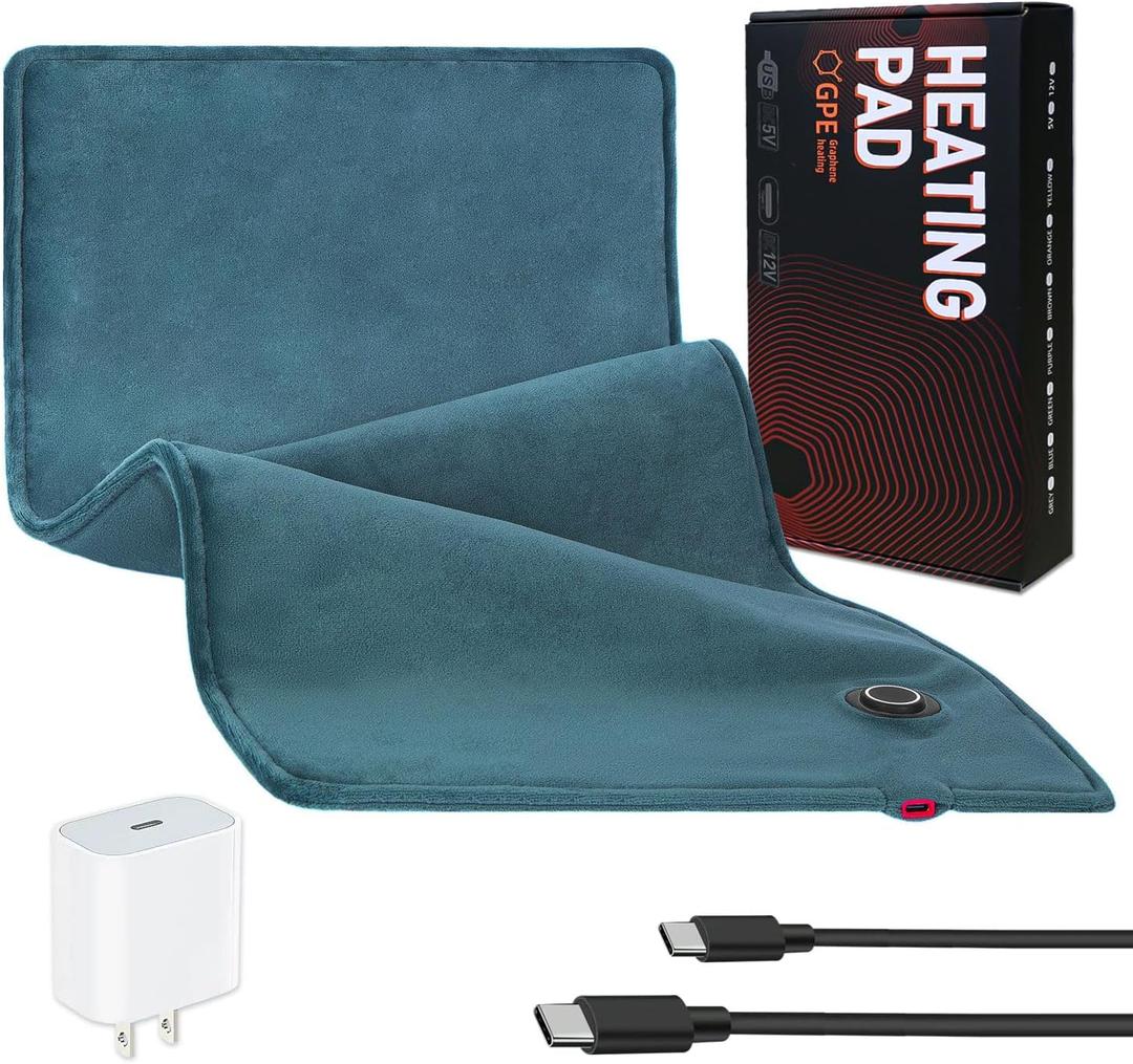 12V Heating Pad for Back, Neck, Period Cramps Pain Relief,USB C Heating Pad with 2hrs Auto Shut Off, 3 Heating Levels,Moist Infrared Heating Pads,11.8" x23.6No Built-in Battery Color May Vary