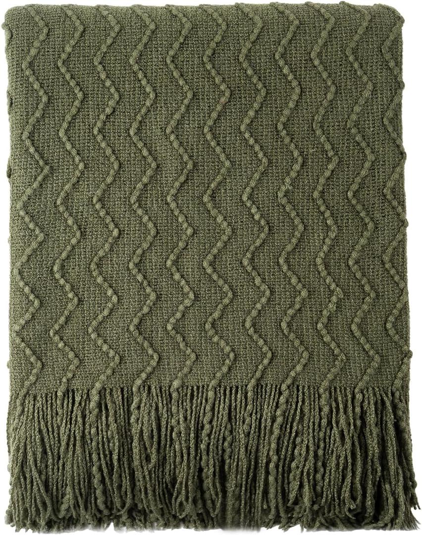 BATTILO HOME Throw Blanket for Couch, Textured Knit Throw, Olive Green Throws for Home Decor, Soft Blanket Throw for Bedroom Decor Housewarming Gifts, 50"x60"