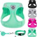 PUPTECK Adjustable Dog Harness Collar and Leash Set Step in No Pull Pet Harness for Small Medium Dogs Puppy and Cats Outdoor Walking Running, Soft Mesh Padded Reflective Vest Harnesses, Solid Green M 