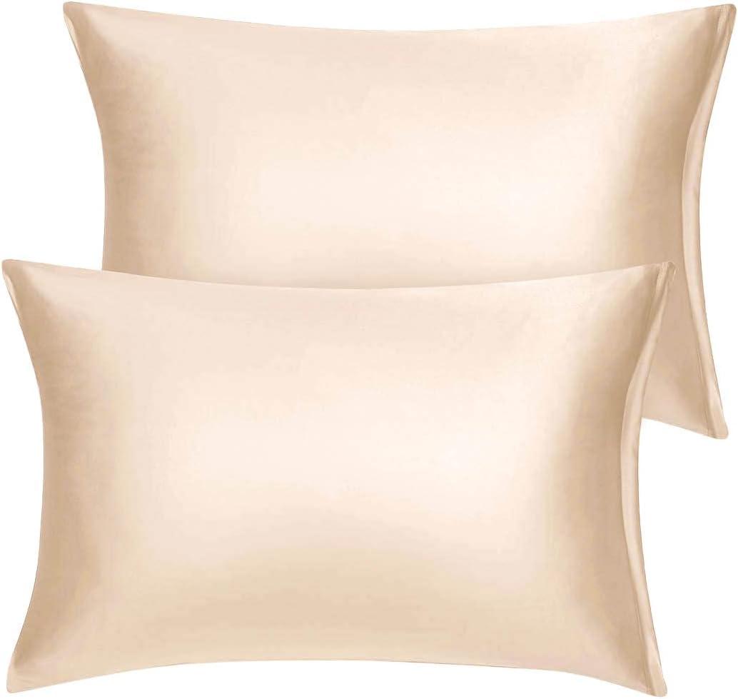 uxcell Travel Satin Pillowcase with Zipper, Super Soft and Luxury, Silky Pillow Cases Covers Set of 2, 14"x20", Caramel