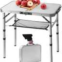 Small Folding Table 2FT Lightweight Portable Aluminum Camping Table for Picnic and Camping Mini Foldable with Adjustable Extended Height,Silver (23.6" x 15.7"(3 height))