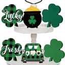 Qunclay 6 Pcs St. Patrick's Tiered Tray Decor Wooden Decor Shamrock Table Decorations Clover Sign Saint Paddy's Home Decoration Centerpiece Farmhouse Table Blocks for Party Mantle Shelf