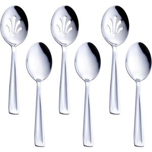 GoGeiLi Stainless Steel Serving Set, 3 Large Spoons and 3 Slotted Spoons, 9.5-inch Catering Set for Party, Banquet, Buffet, Dishwasher Safe