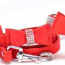 Dazzling Rhinestone Dog Collar with Soft Fabric and Crystal Bow Tie - Elegant and Glamorous Puppy Collars for Small Dogs with Leash in Red, XXS