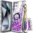 NGB Designed for Samsung Galaxy S24 Ultra Case, Purple | Magnetic Compatible with MagSafe | Glitter Liquid Sparkle Cute Cover for Women Girls | with Camera Lens Protector & Wrist Strap