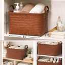 Hand Woven Baskets for Storage, 4Pcs Water-Resistant Wicker Baskets, Brown Wicker Storage Baskets for Shelves, Large Basket with Handle for Organizing, Clothes, Laundry, Blanket - Rectangular, Medium