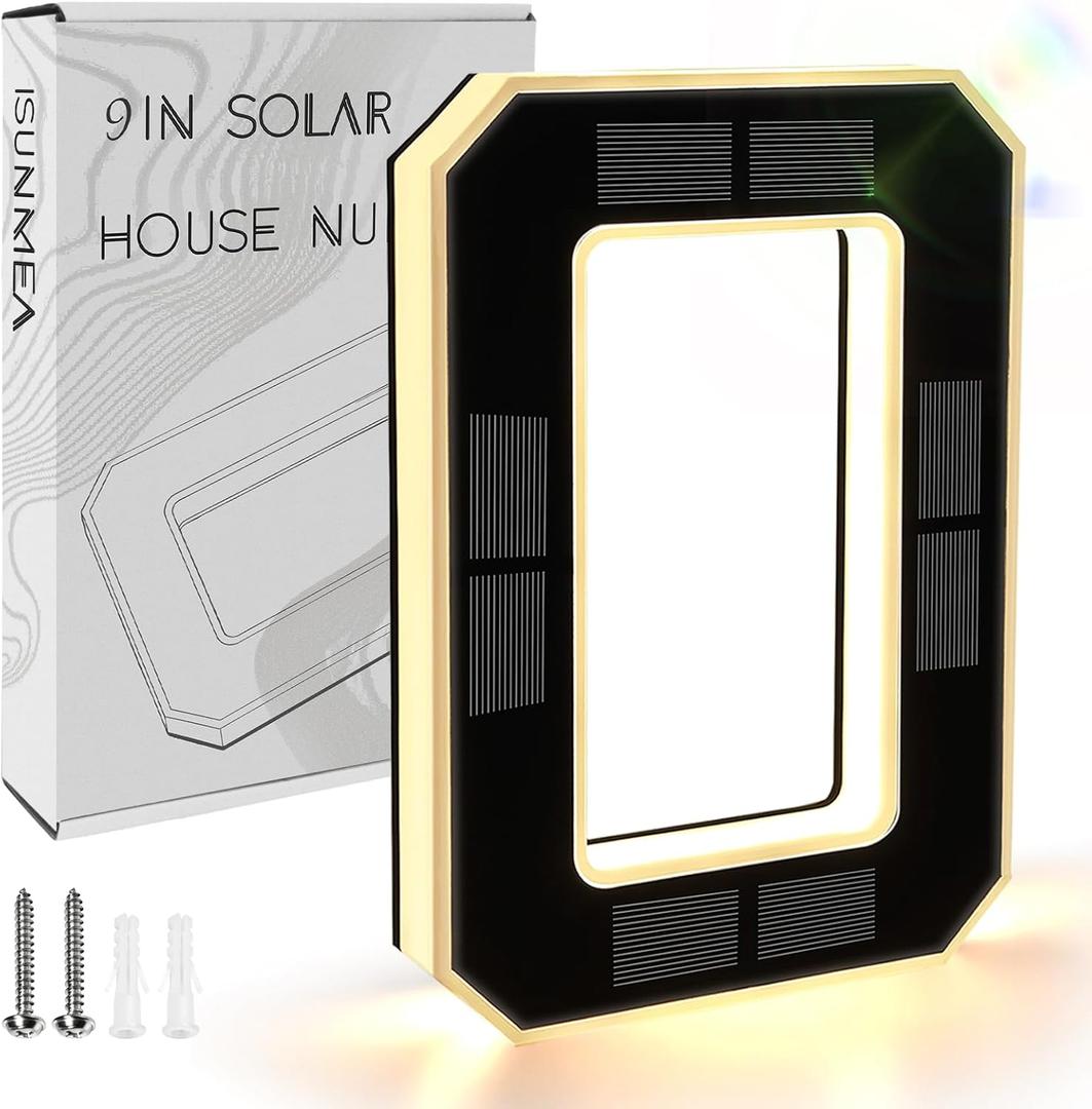 ISUNMEA 9 Inch Solar Lighted House Numbers for Outside, Light Up Waterproof LED Address Numbers Signs for Houses, Large Personalized Illuminated Exterior Modern House Numbers Light (0-Black, 9IN)