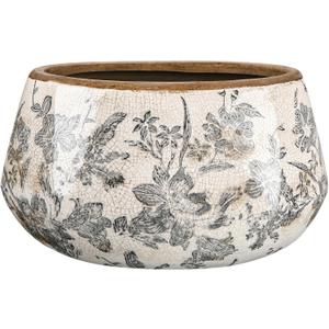 9.8 Inch Large Vintage Ceramic Planter Ice Crack Glaze Gray Floral Flower Pot with Drainage Holes Rustic Country Plant Pots Decorative Gifts for Home Kitchen Office Indoor Outdoor Plants
