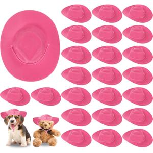 Xtinmee 24 Pcs Mini Cowboy Hats for Party Plastic Little Cowboy Hats for Crafts Doll Shooters Party (Pink)