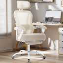 Ergonomic Office Chair with Footrest,Ultra Thick Reclining Desk Chair with Adjustable 2D Lumbar Support and Headrest,Spring Cushion,High Back Premium Mesh Computer Chair,Cream