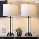 QiMH Touch Control Table Lamps Set of 2 with USB Ports, 3Way Dimmable Bedside Lamp for Living Room Bedroom House, Modern Nightstand Lamp with 2 LED Bulbs(Black)