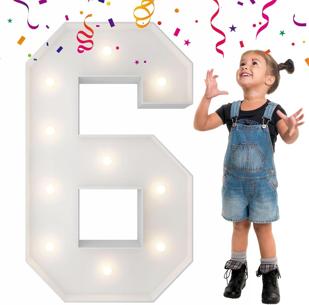 3FT Light Up Numbers Letters, Mosaic Numbers for Balloons, Marquee Light Up Letters, Giant Mosaic Balloon Number 6 for Sweet 16th Birthday Decorations, 60th Anniversary 2026 Graduation Decor