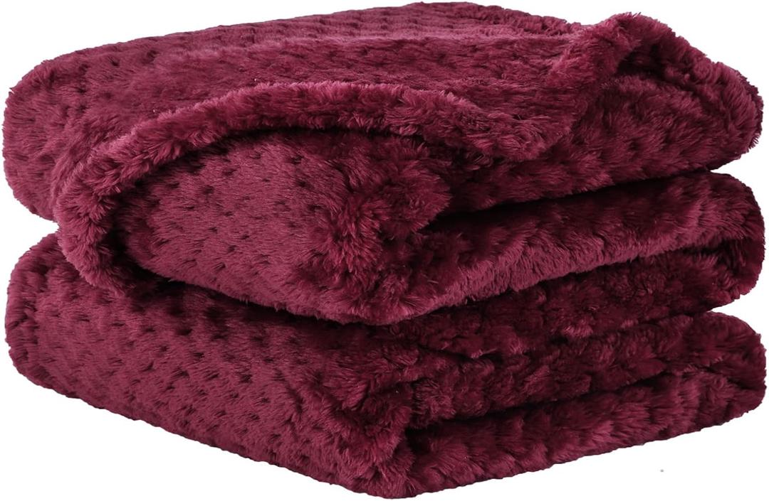 uxcell Flannel Fleece Bed Blankets, Soft Warm Microfiber Blanket, Mesh Fuzzy Plush 330GSM Lightweight Decorative Solid Blankets for Bed Pet (27"x40") Burgundy