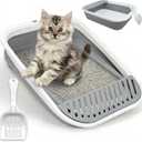 BNOSDM Collapsible Small Cat Litter Box for Kittens Open Potty Pan Foldable Cat Toilet with Scoop Senior Kitty Travel Shallow Litters Boxes Anti-Splash Waterproof Grey 17.7"13.4"
