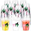 Chuangdi 50 Pcs 12 oz Princess and Witch Cups Pink and Green Disposable Witch Hat and Bows Plastic Cups for Musical Theatre Witch Themed Birthday Party Decoration