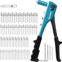 Rivet Gun, Rivet Gun Kit, Pop Rivet Gun, 80PCs Metal Rivets and 4 Drill Bits, Heavy Duty Hand Riveter, Rivet Gun Tool for Metal, Automotive, Blind Rivets 3/32" 1/8" 5/32" 3/16"