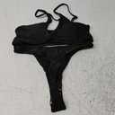 Sexy Brazilian Thong High Cut Bikini Sets for Women One Shoulder Cutout Swimsuits 2 Pieces (Medium, Black)