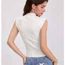 WDIRARA Women's Cut Out Mock Neck Sweater Vest Cap Sleeve Pullover Elegant Knit Tops (White, XL)