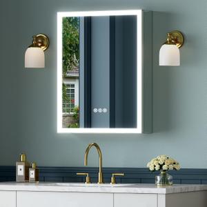 16x24 Inch Medicine Cabinet with Lights, Lighted Medicine Cabinet with Mirror, AL Alloy Frame, Hardwired, Recessed or Wall Mount, 3 Light Colors/Dimmable/Defog,2 Outlets&USBs, 2 Shelves