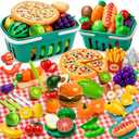 120 PCS Safe Durable Play Food Set for Kids Kitchen with Fruits, Veggies, Meat, 2 Baskets and Mat  Educational Pretend Toys for Boys and Girls Ages 3 4 5, Perfect Christmas and Birthday Gift