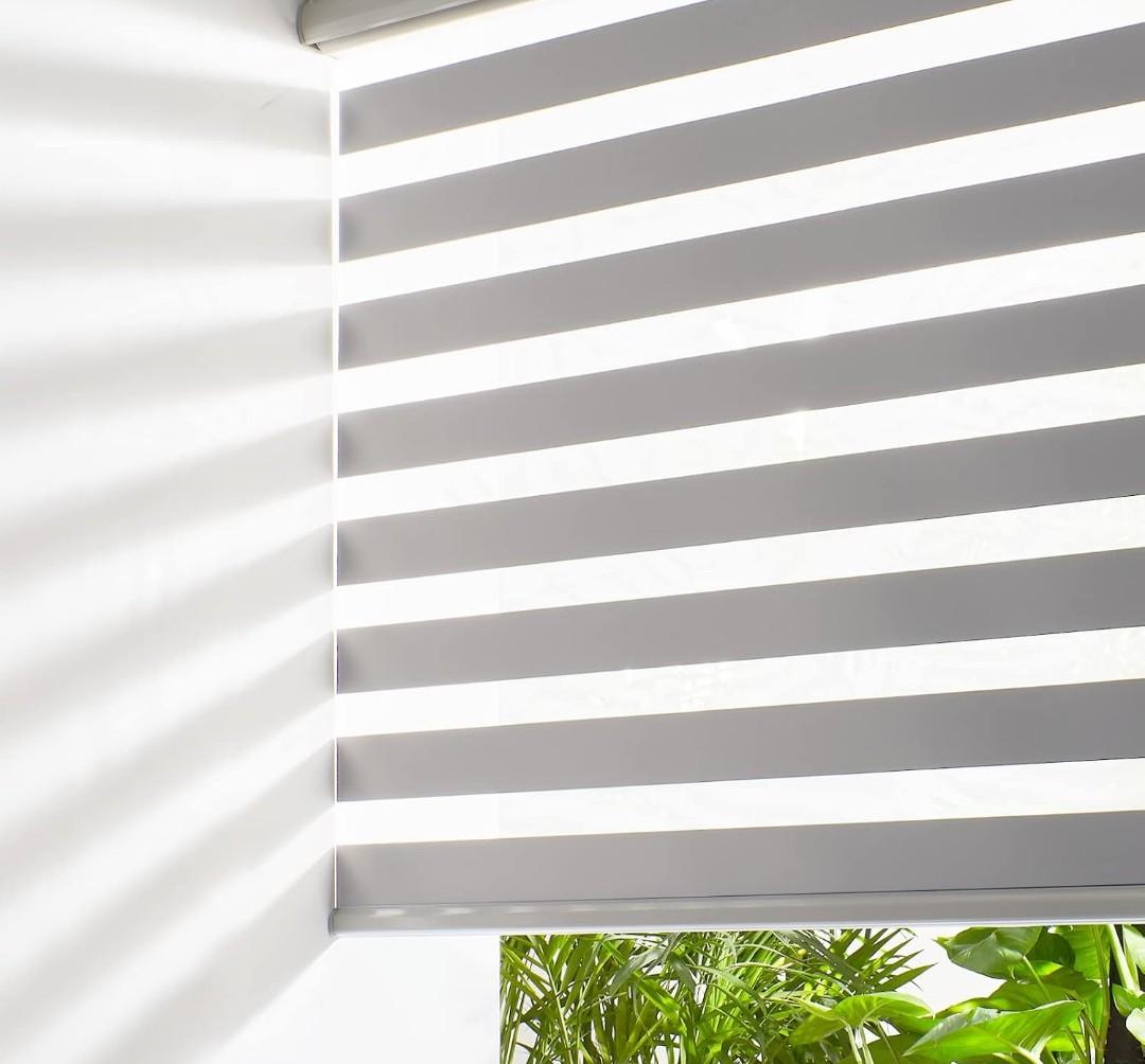Persilux Cordless Zebra Blinds for Windows Free-Stop Roller Window Shades (58" W X 64" H, Grey) Dual Layer Light Control for Day and Night, Light Filtering Sheer Shades for Home, Easy to Install