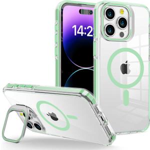 iPhone 13 Pro Case, MagSafe Compatible, Magnetic Kickstand Case for Women, Clear Green