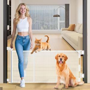 23.6" H Short Dog Gate Puppy Gate Pet Fence to Step Over, Retractable Mesh Doggie Gates Expands Up to 55 Inches Indoor Outdoor Dog Gates for Doorways Stairs