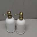 Vine Creations White Glass Soap Dispenser, 2 Pack Kitchen Soap Dispenser Set with Stainless Steel Pump, 16 oz Dish Soap and Hand Soap Dispensers for Bathroom with Waterproof Labels (Matte White Bottle / Brushed Brass Pump)