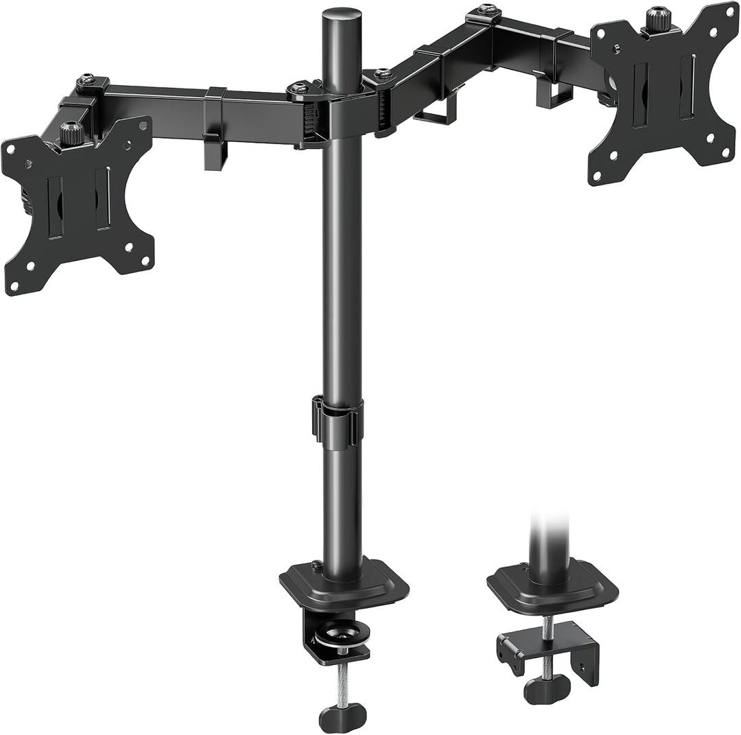 Dual Monitor Mount, Hold Two Screens up to 32", 17.6 lbs Each, Fully Adjustable Arms with C-Clamp and Grommet Base, Double Monitor Stand