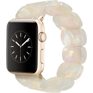 Heesch Tortoise Stretchy Watch Band Compatible with Apple Watch Serise Ultra/SE/8/7/6/5/4/3/2/1, Resin Cute Watch Strap Wristband for iWatch Bracelet for Women Men Girls, 38/40/41mm, 42/44/45/46/49mm, Oval Version (Ivory White)