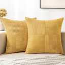 MIULEE Gold Corduroy Pillow Covers Pack of 2 Boho Decorative Spliced Throw Pillow Covers Soft Solid Couch Pillowcases Cross Patchwork Textured Cushion Covers for Living Room Bed Sofa 18x18 inch